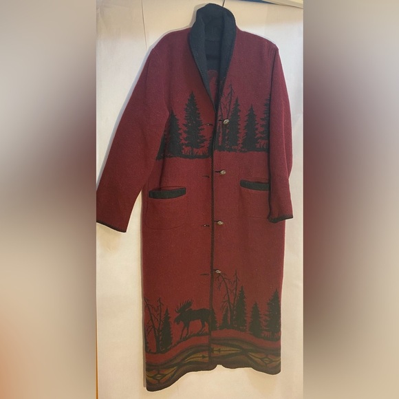 Vintage Wooded River Reversible Wool Blend Long Warm Coat Moose Size Medium - Picture 5 of 11